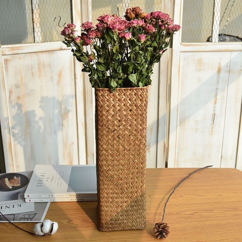 Vase vintage à fleurs en osier pour décoration de maison_4