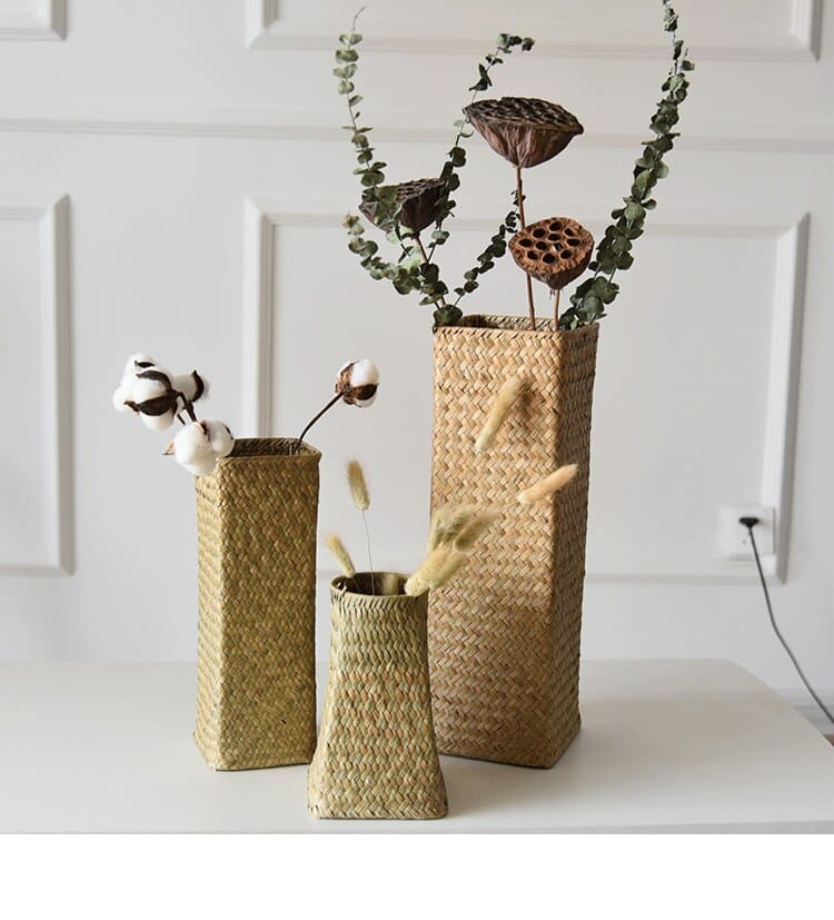 Vase vintage à fleurs en osier pour décoration de maison_8