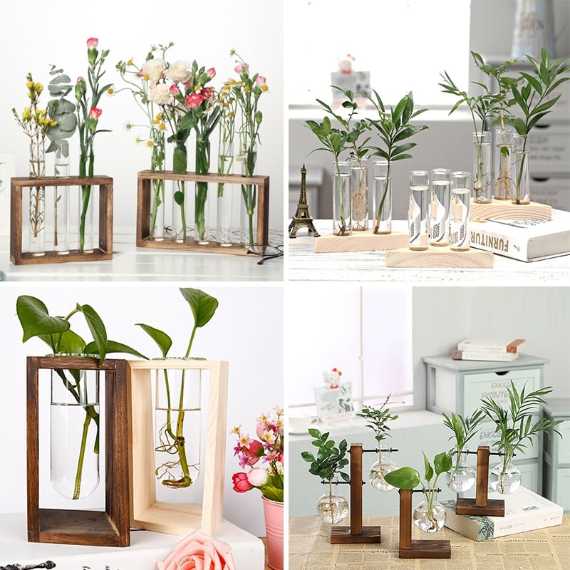 Vases à plantes hydroponiques en bois pour décoration maison_1